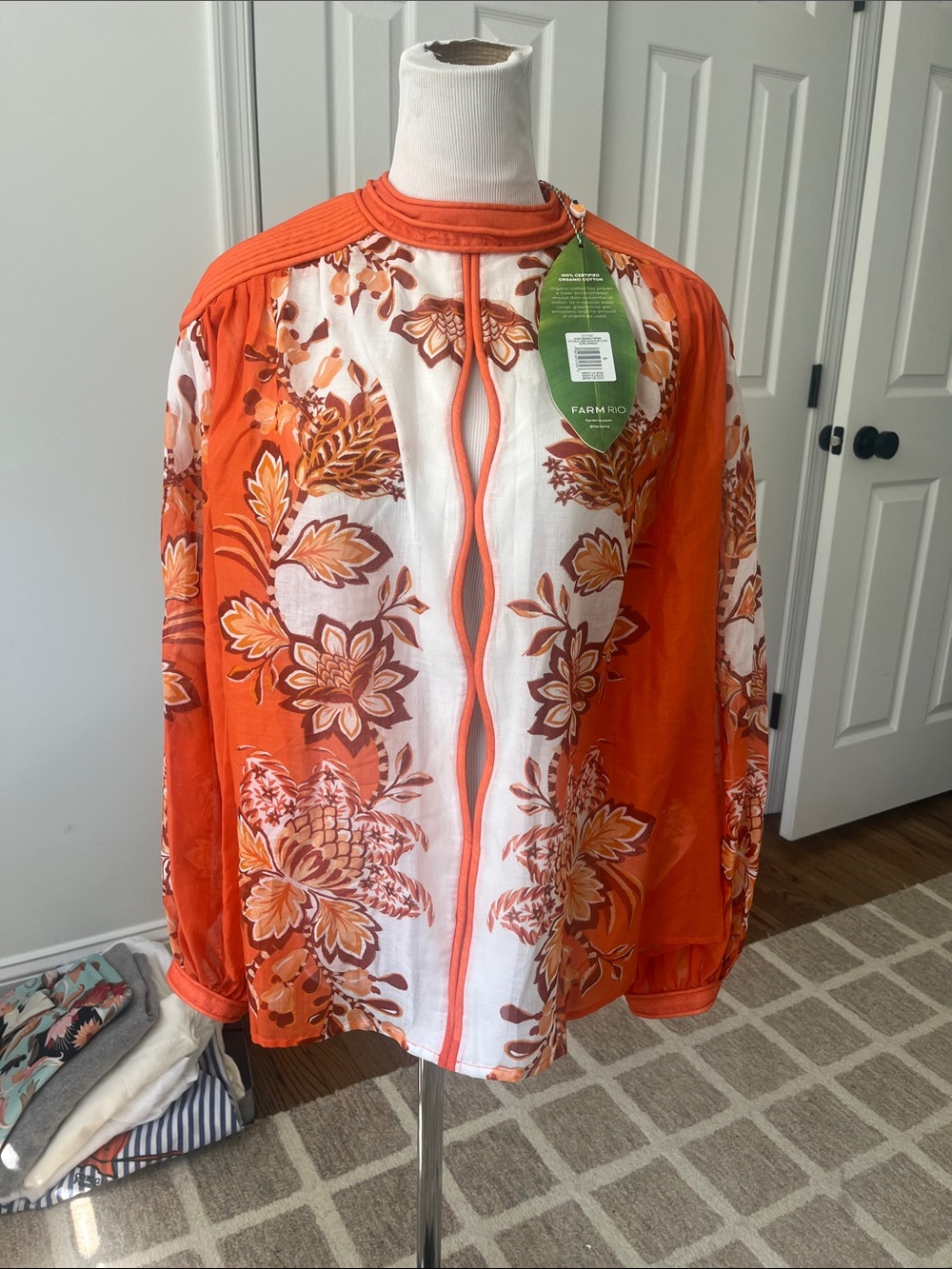 FARM Rio Aura Orange Floral Long Sleeve Blouse